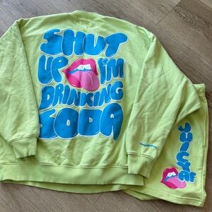 Poppi Limited Neon Green Shut Up I’m Drinking Soda SET Sweatshirt & Sweatpants